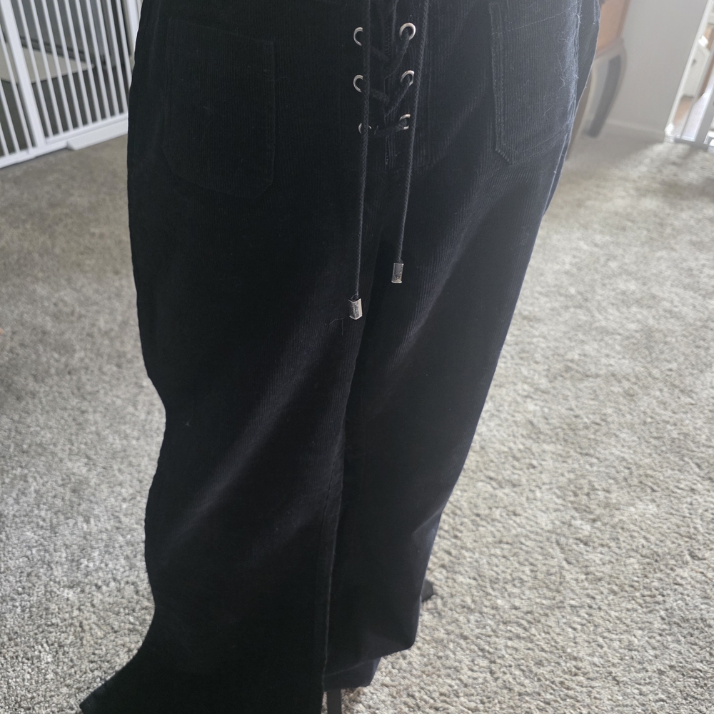 Alice McCall Black Lace-Up Corduroy Trousers